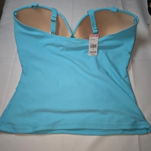 NEW Tropical Escape Women's Aqua Blue‎ Ruched Tankini Swim Top Size 16 - Picture 3 of 5